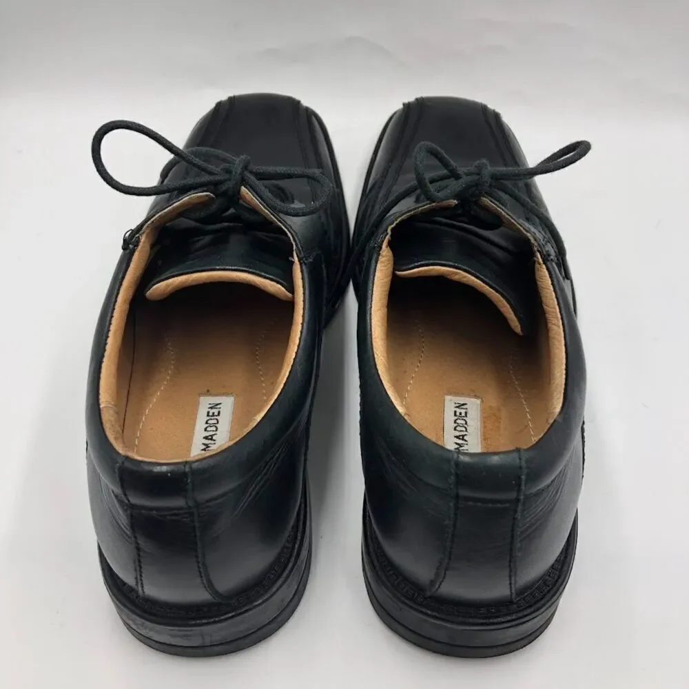 Steve Madden Men's Black Leather Oxford Shoes Square Toe P-Tango Size 9.5